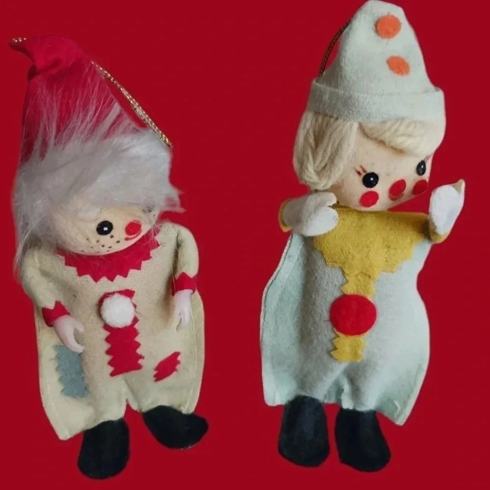 Vtg clowns felt christmas ornaments lot of 2